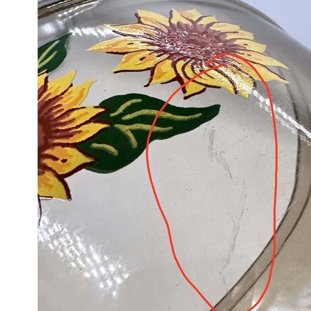 Anchor Hocking Mixing Bowl 1.5 Qt Amber Glass Sunflower Floral Ovenware USA